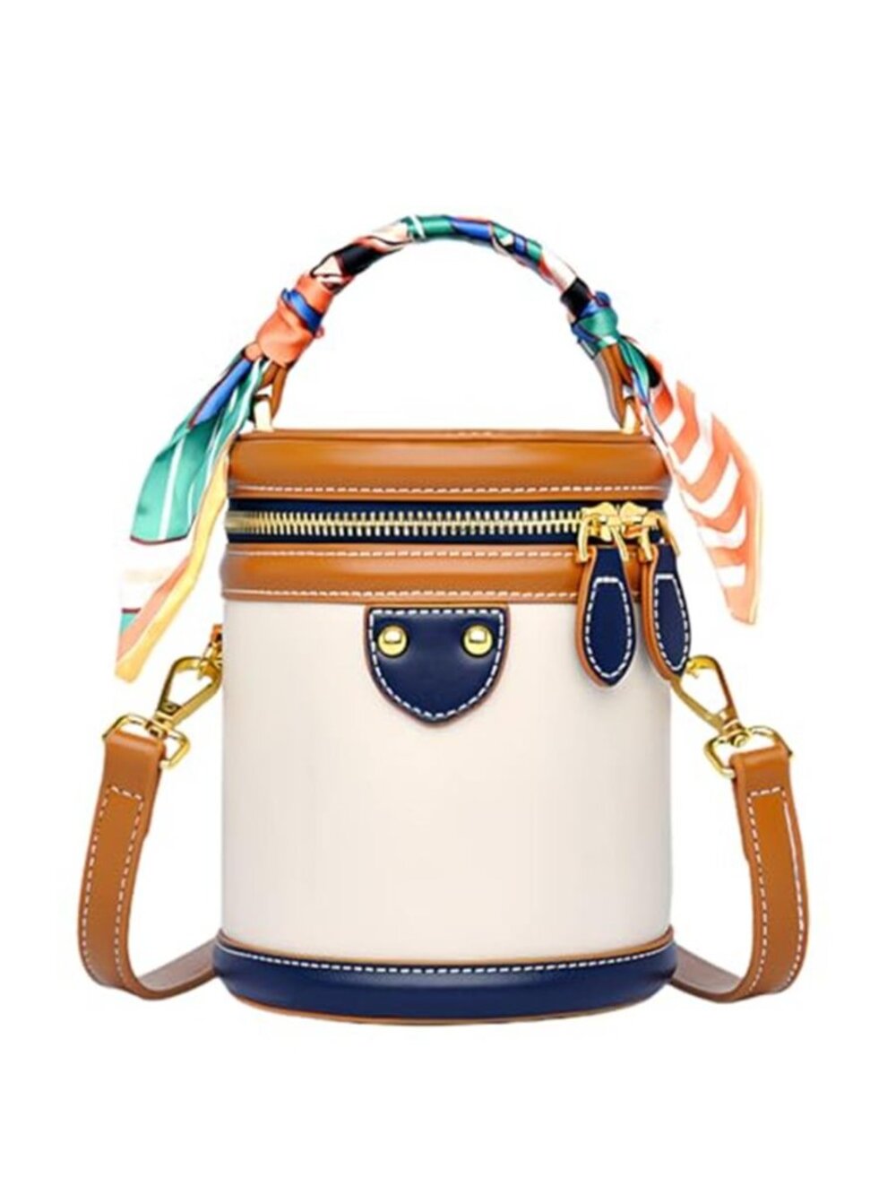 Women's Vegan Leather Small Round Shoulder Round Mini Bucket Crossbody Bag